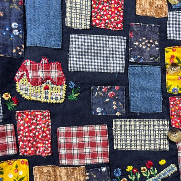 Casey & Max Vintage 90s Women Vest Patchwork Plaid Cottagecore Navy Small I108 - Picture 3 of 9